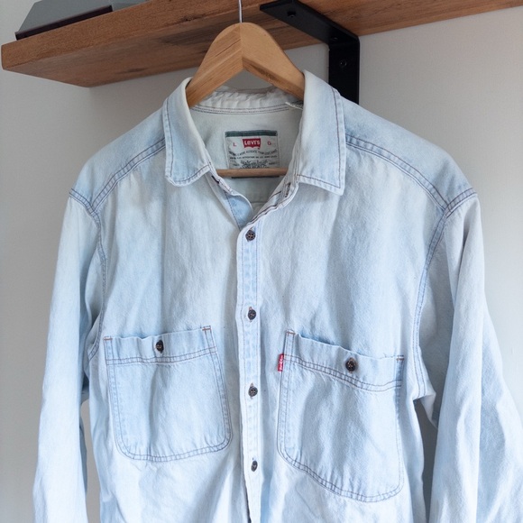 LEVIS Button up Denim Shirt light Blue Large western cowboy vintage - Picture 5 of 10